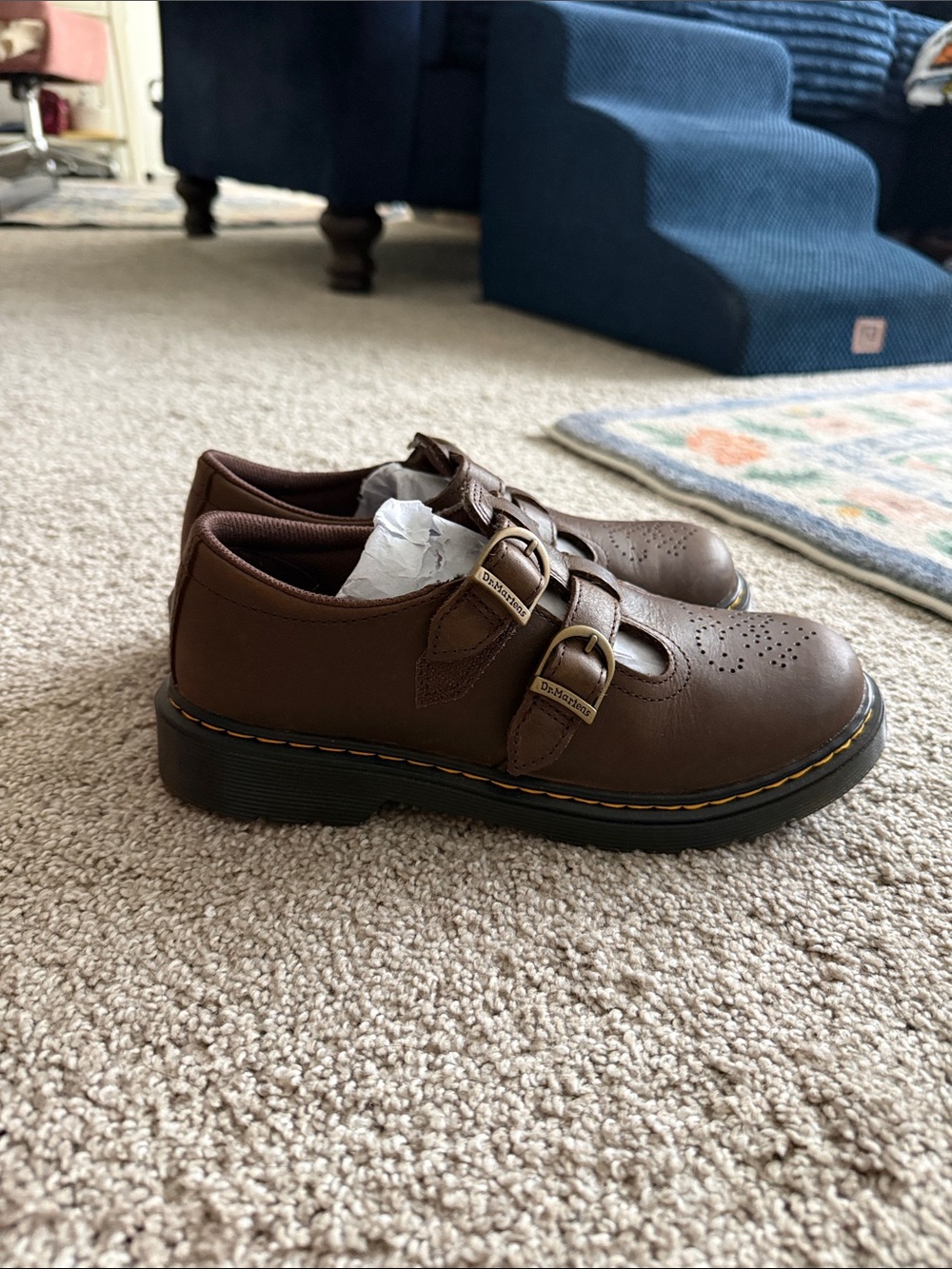 Dr. Martens Brown Leather Mary Jane Loafers with Brass Buckles - Picture 2 of 5
